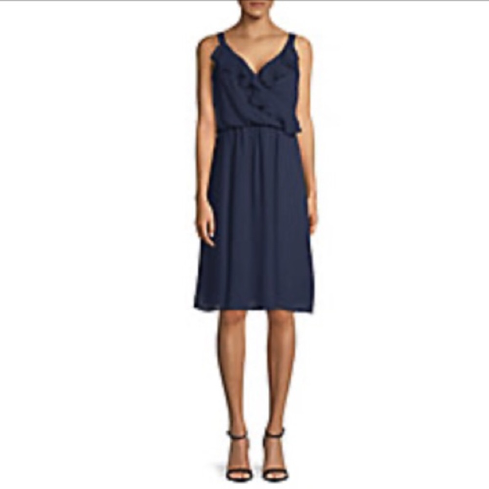 NWT Chaps by Ralph Lauren Navy Chiffon Midi Dress